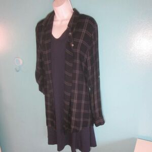 OPUS Fabina Check Tunic Length Button Front Shirt Womens Size 10 Navy Blue Plaid